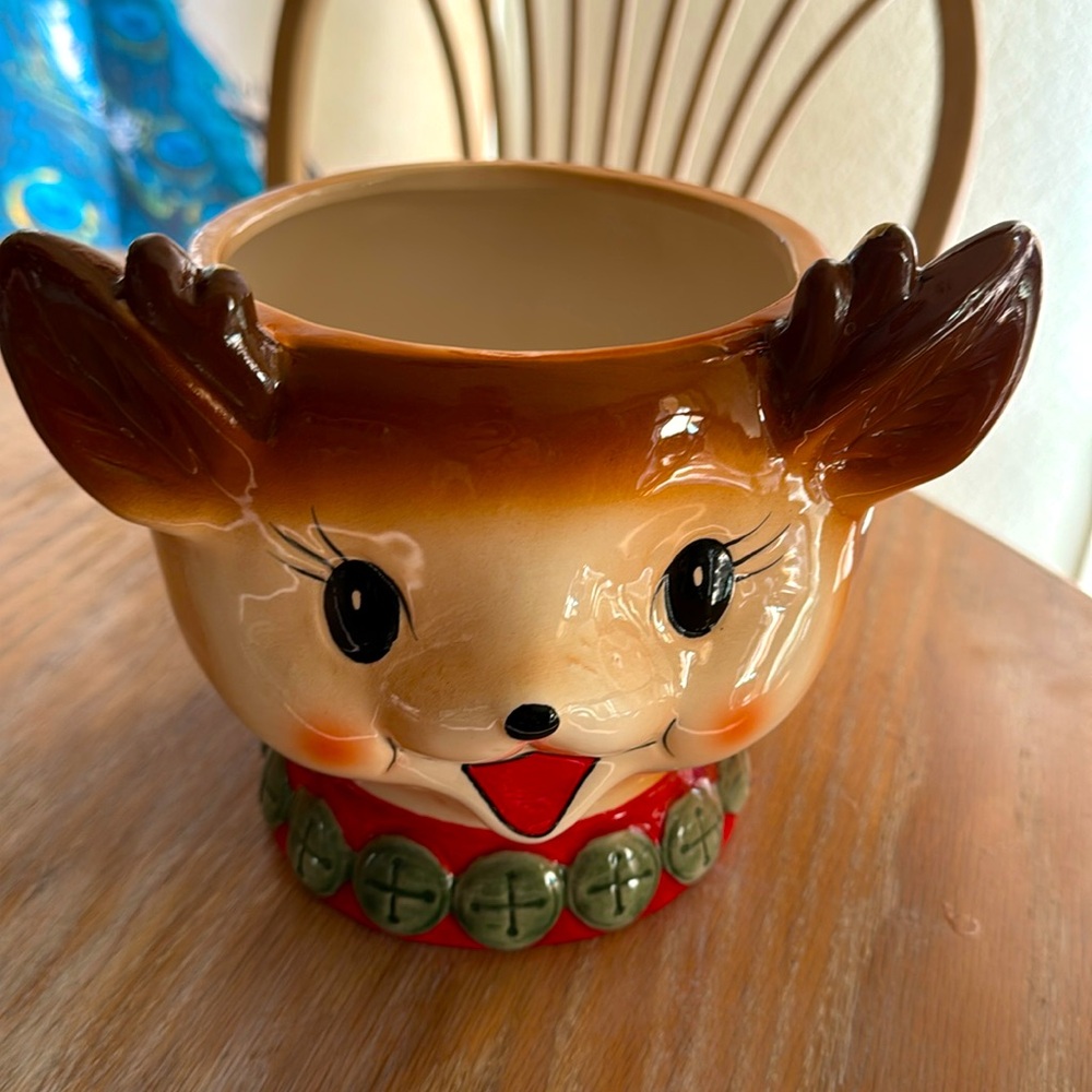 Retro kirschy deer planter or bowl christmas decor